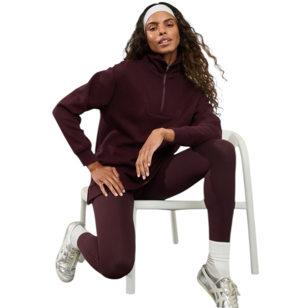 Athleta Cozy Karma 1/2 Zip Sweatshirt L Maroon Side Zipper Lounge Cozy Plush